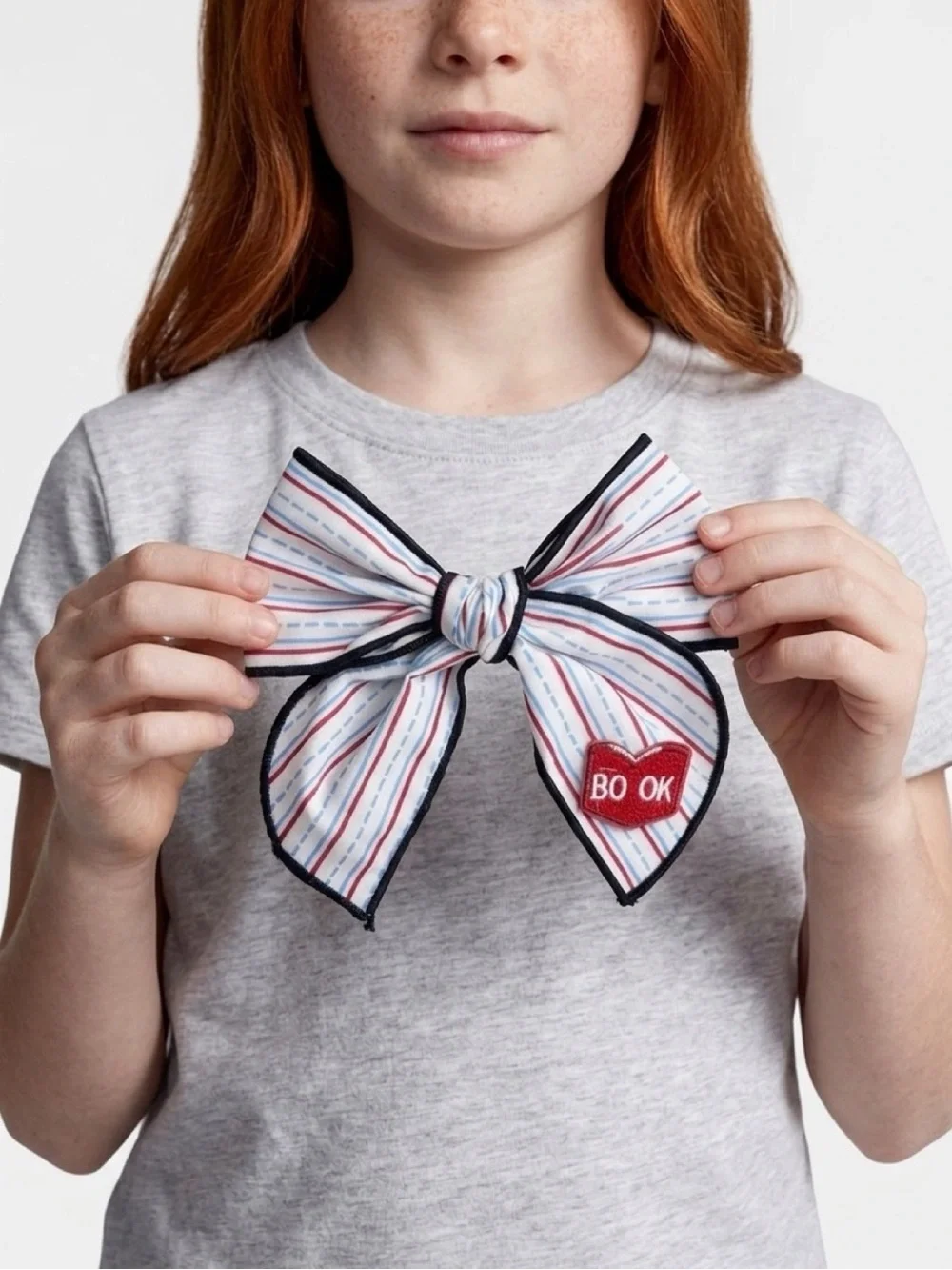 Kids Back to School Notebook Paper Hair Bow with Red Book Patch